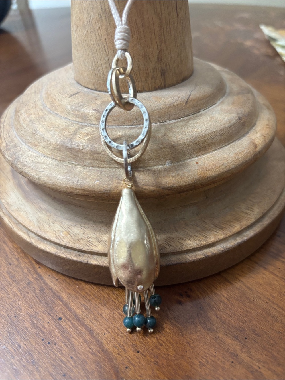 J. Jill Gold-Tone Pendant Necklace with Green Bead Tassel
